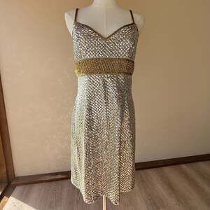 Vintage Y2K Niteline Silver Sequin and Gold Beaded Cocktail Dress